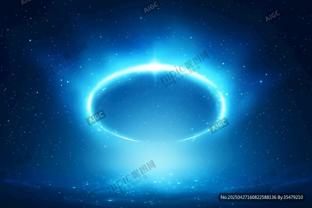 藍色科幻光環星空背景圖