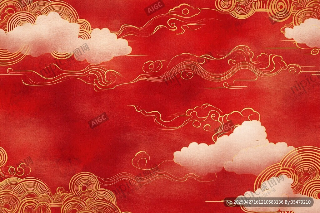 紅色祥云中式古典背景圖