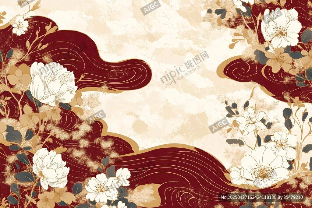 中式繁花祥云背景圖