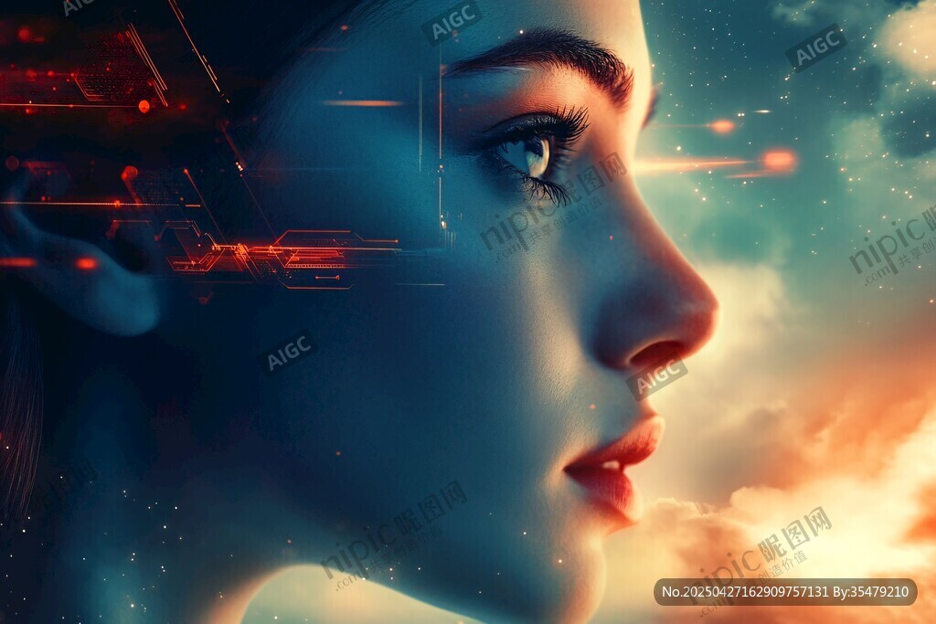 賽博女性的夢幻科幻側顏