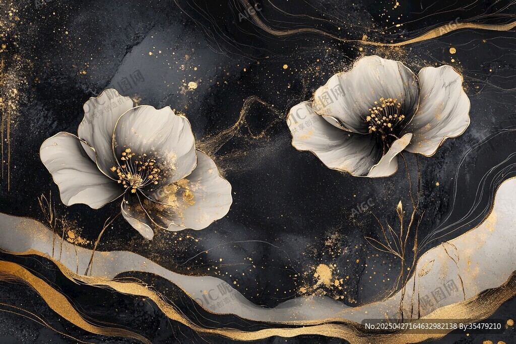 黑金花卉抽象藝術插畫