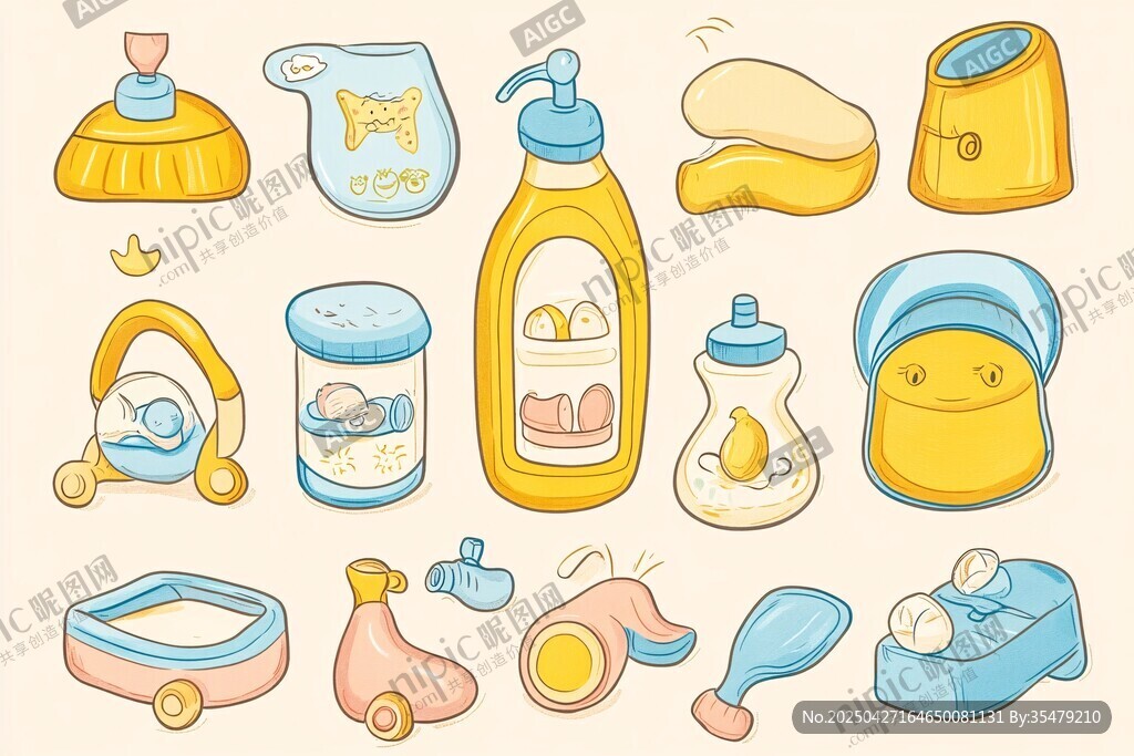 可愛卡通嬰兒用品插畫