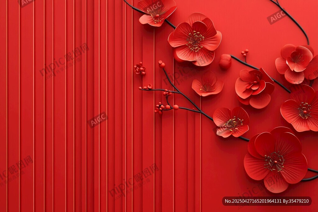 紅色立體花朵裝飾背景
