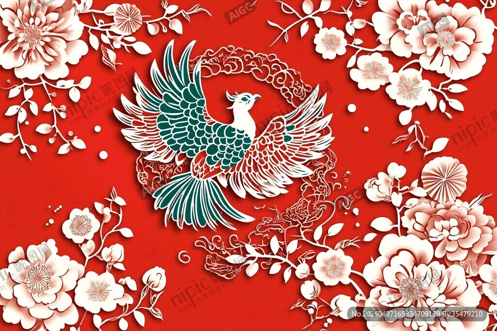 鳳凰棲花圖 中式祥瑞之景