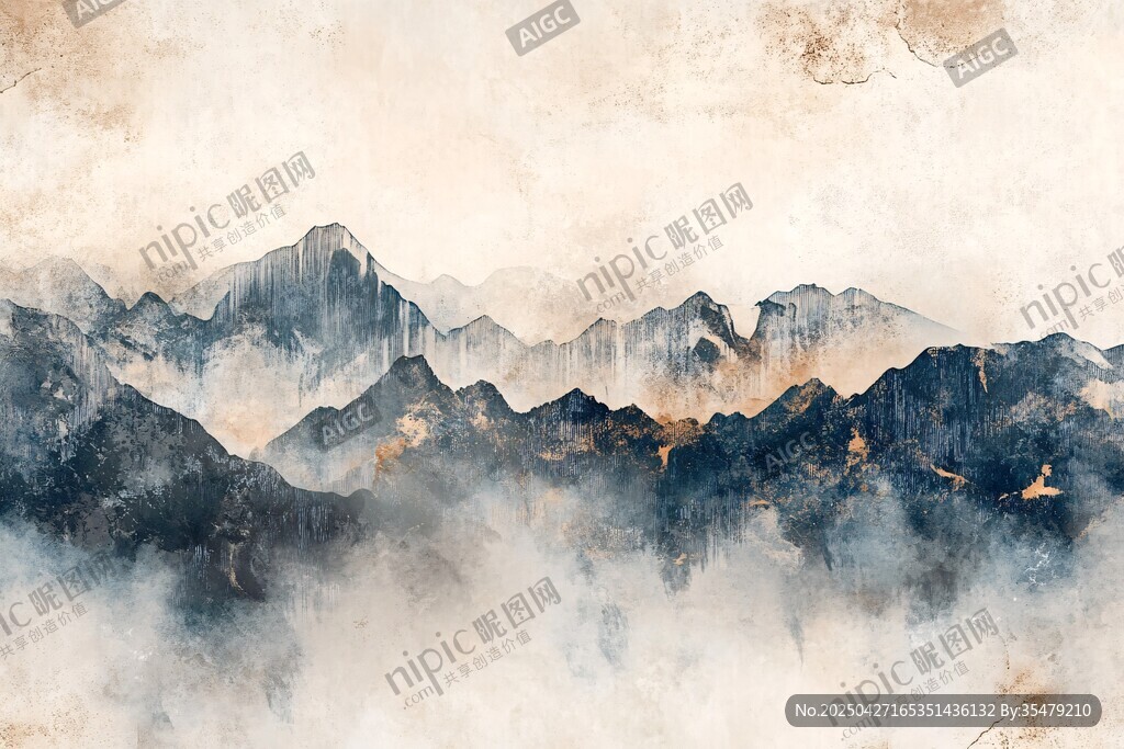 水墨群山間 云霧縹緲景