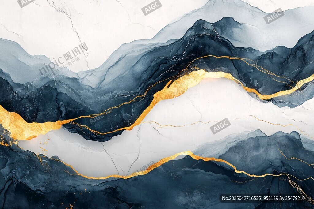 墨韻金紋山水抽象畫