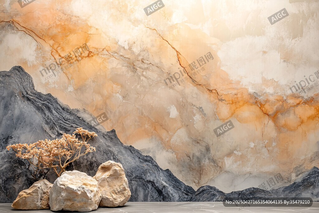 石景山水墻前的雅致景觀