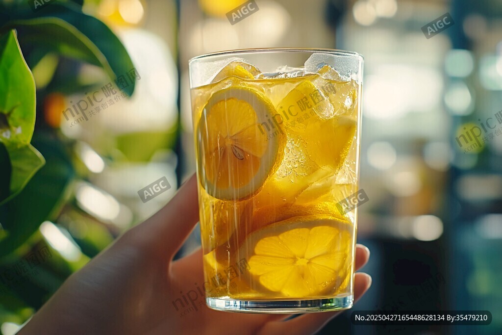 手捧檸檬冰茶清爽一夏