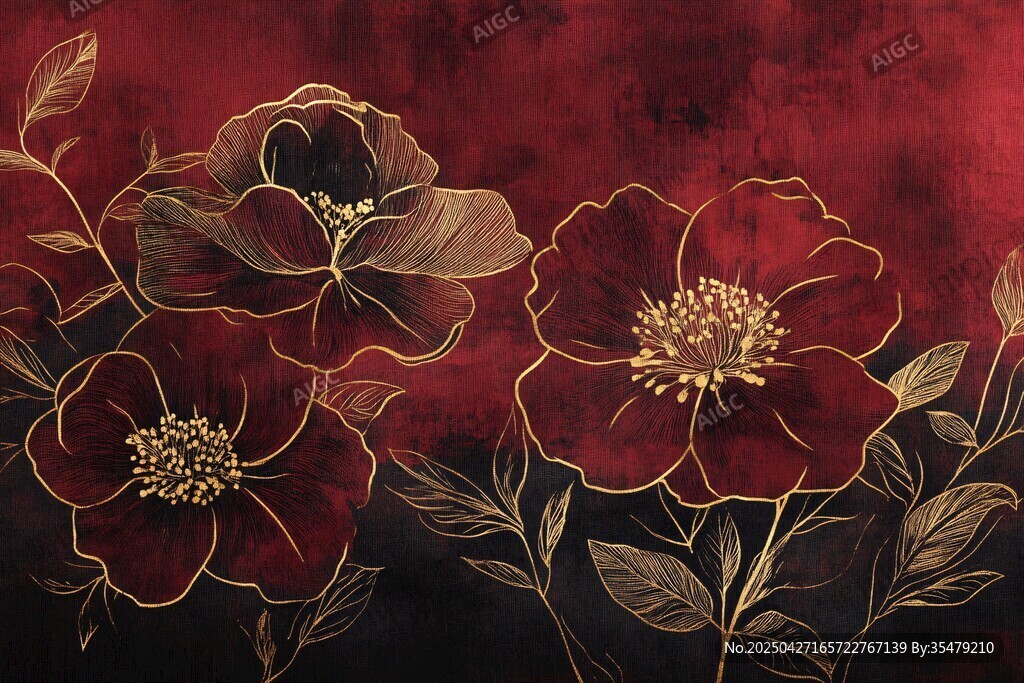 深紅金紋花卉藝術(shù)圖案