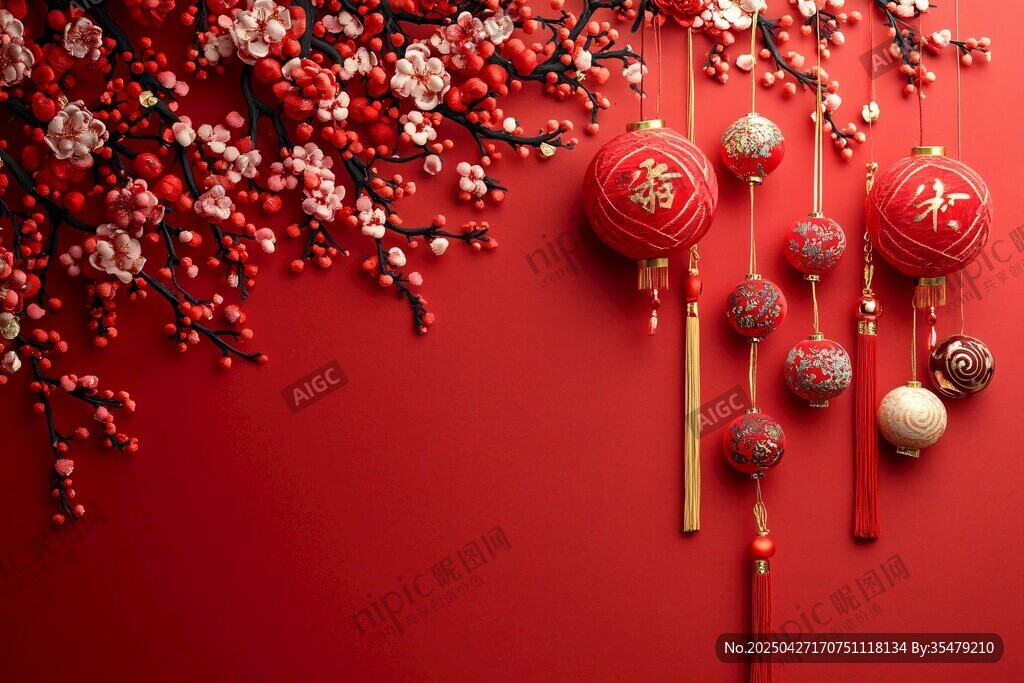中式新春掛飾喜慶紅背景