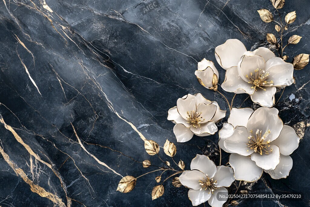 墨玉繁花 奢華大理石花卉圖景