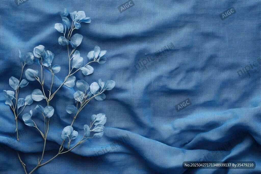 藍(lán)布上的淡雅藍(lán)色花枝