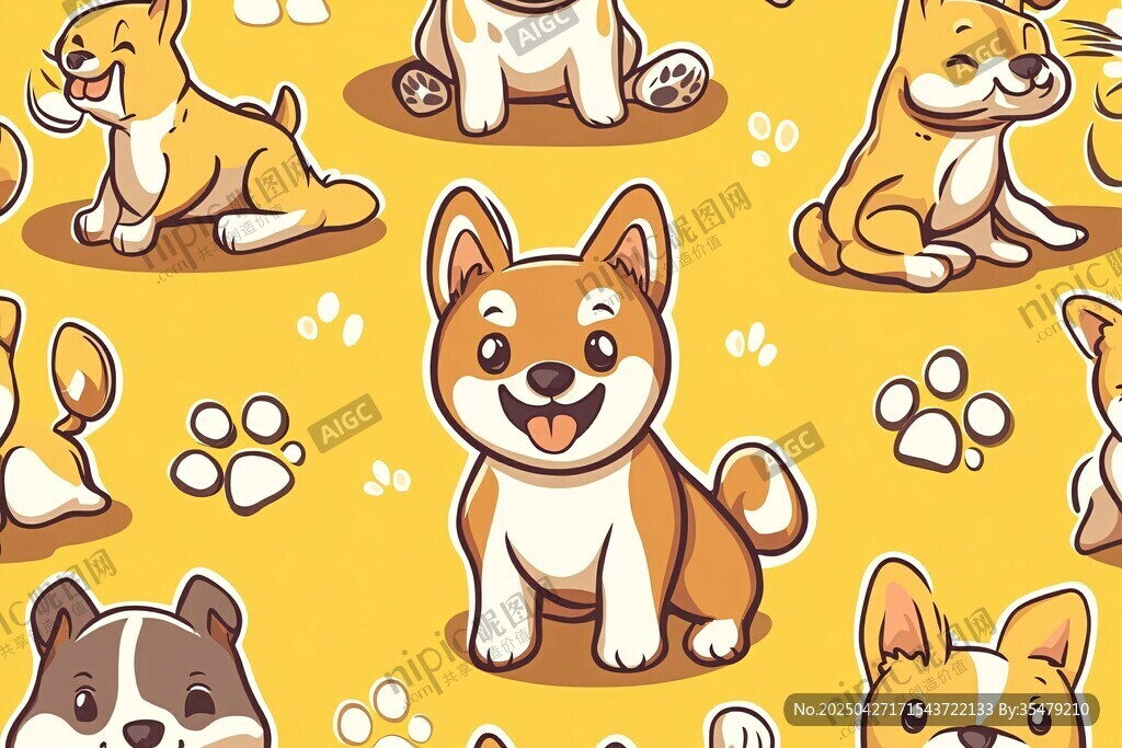 可愛萌犬黃色背景圖案