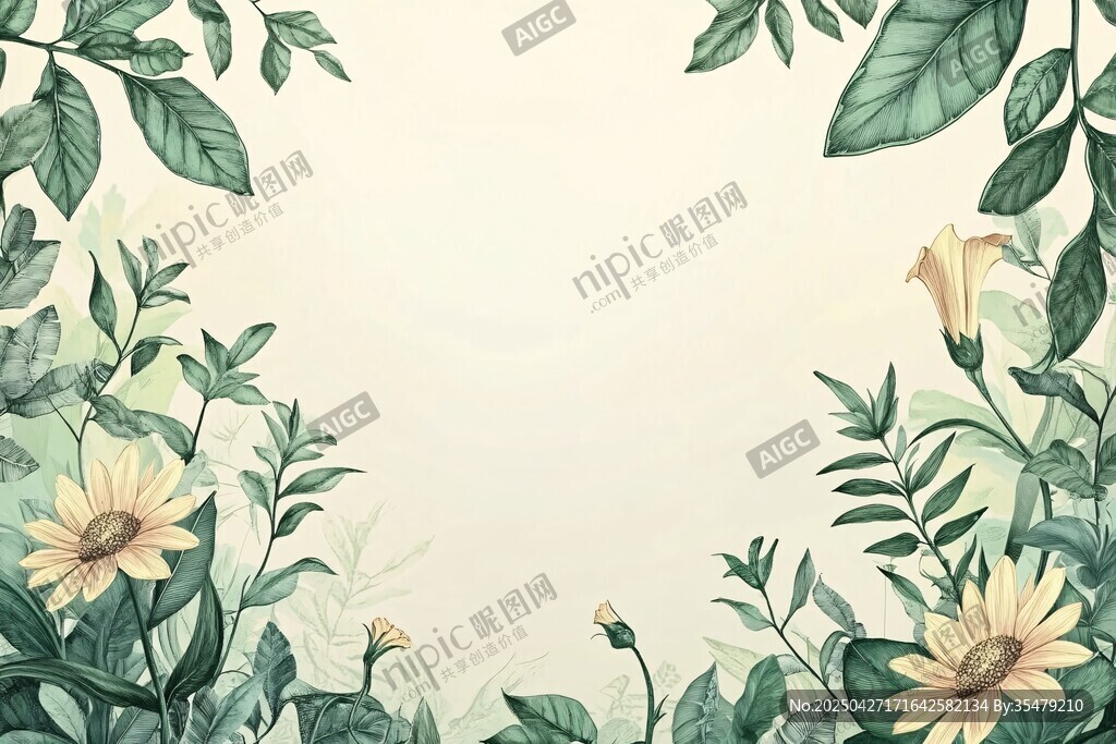 清新綠植花卉邊框背景圖