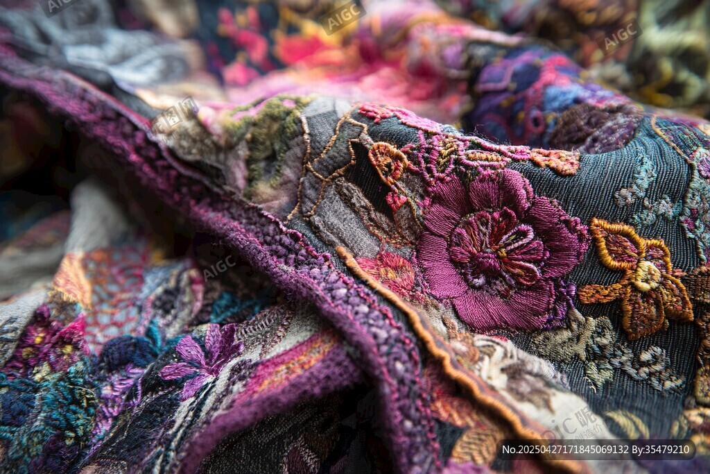 精美刺繡花布紋理特寫