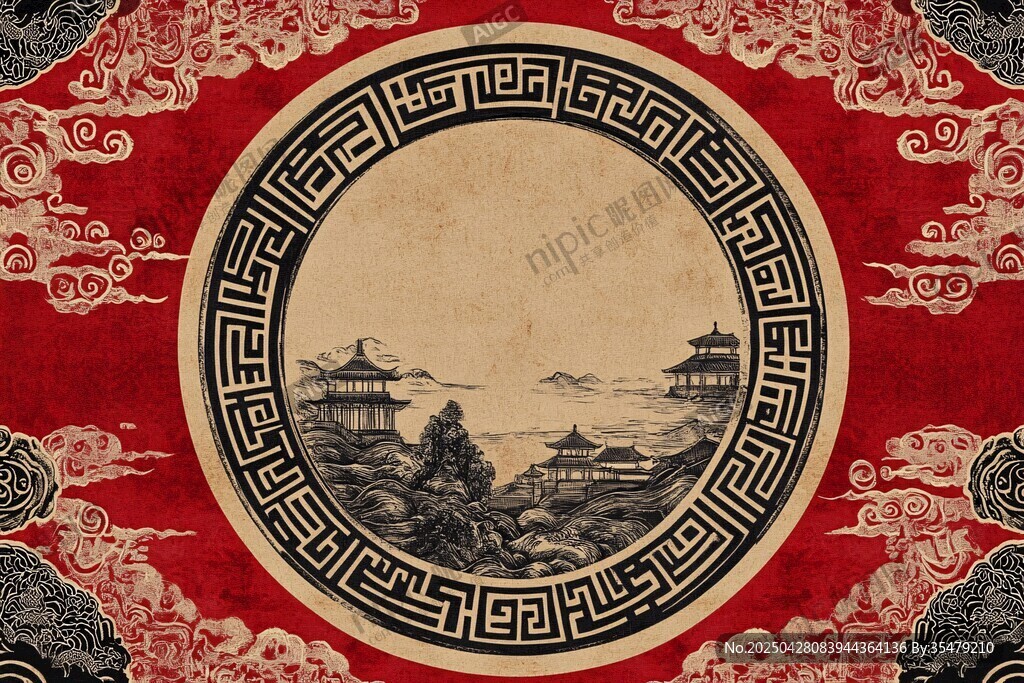 中式古典風景圖案背景