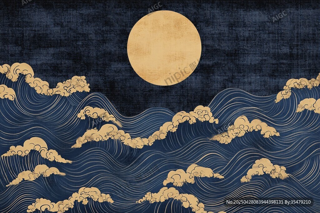 月夜海浪圖