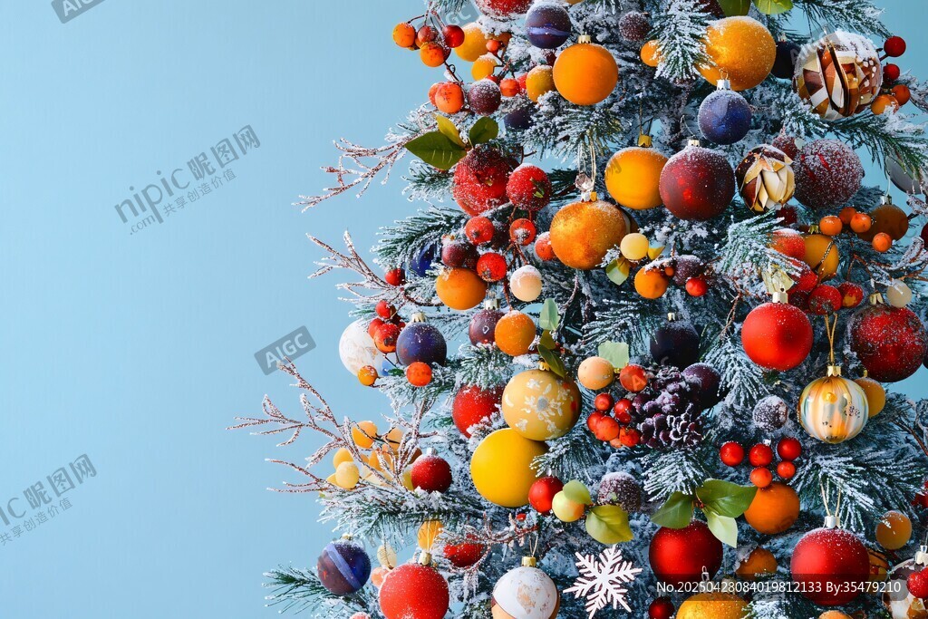 水果裝飾的繽紛圣誕樹