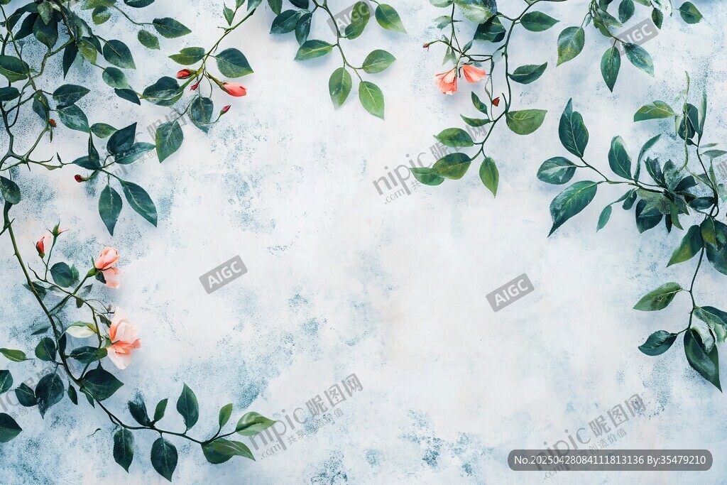 綠葉繁花裝點(diǎn)素雅背景