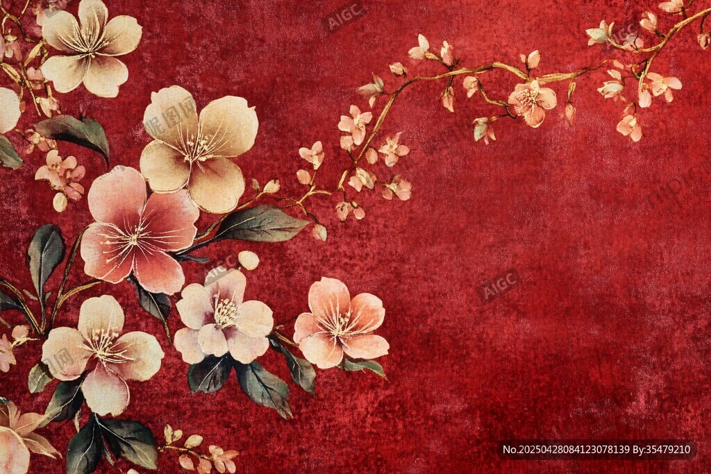 中式紅底花卉復(fù)古背景圖