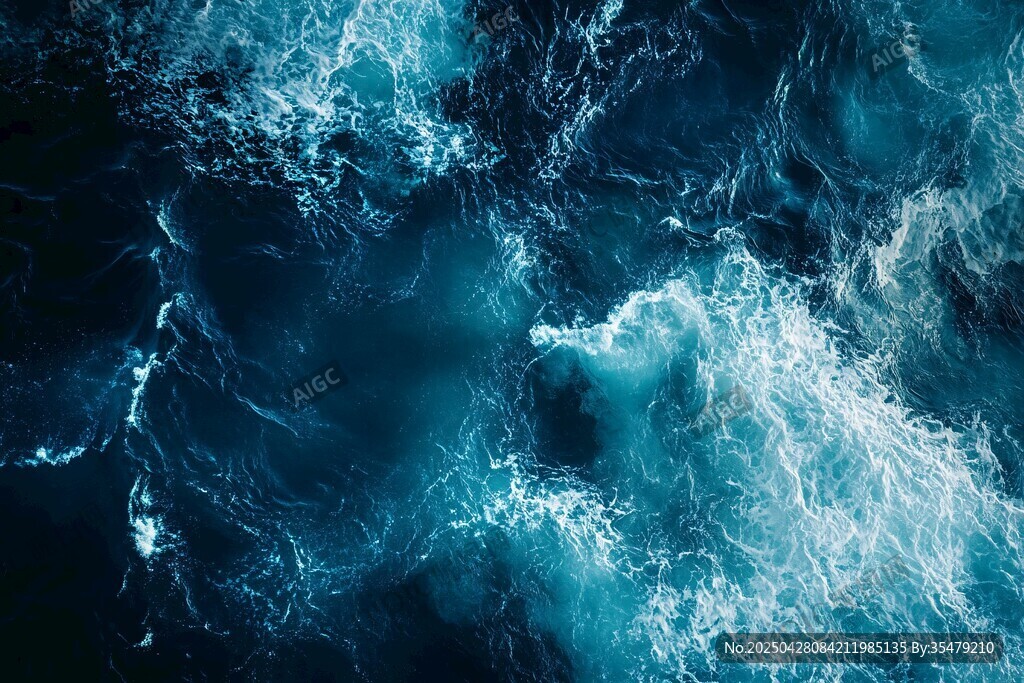 藍色洶涌海浪空中俯瞰圖