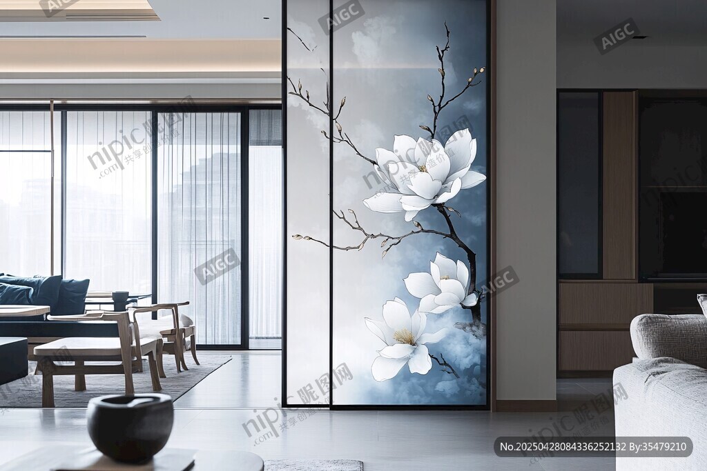 中式客廳玉蘭花藝術(shù)隔斷