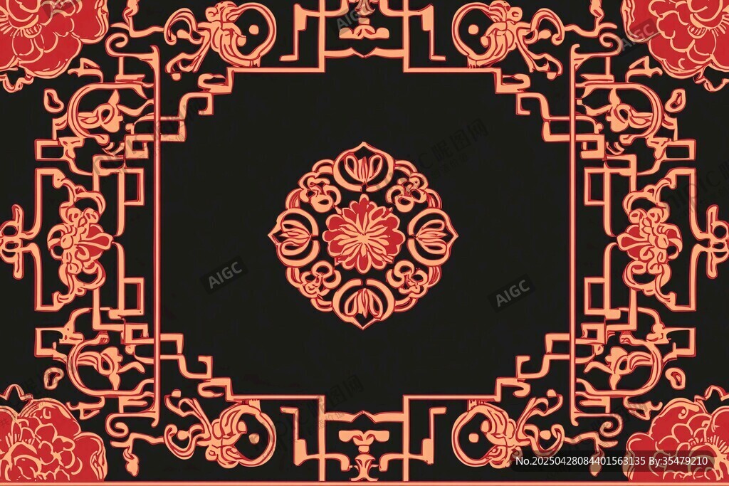 中式傳統(tǒng)紅色花紋裝飾圖案