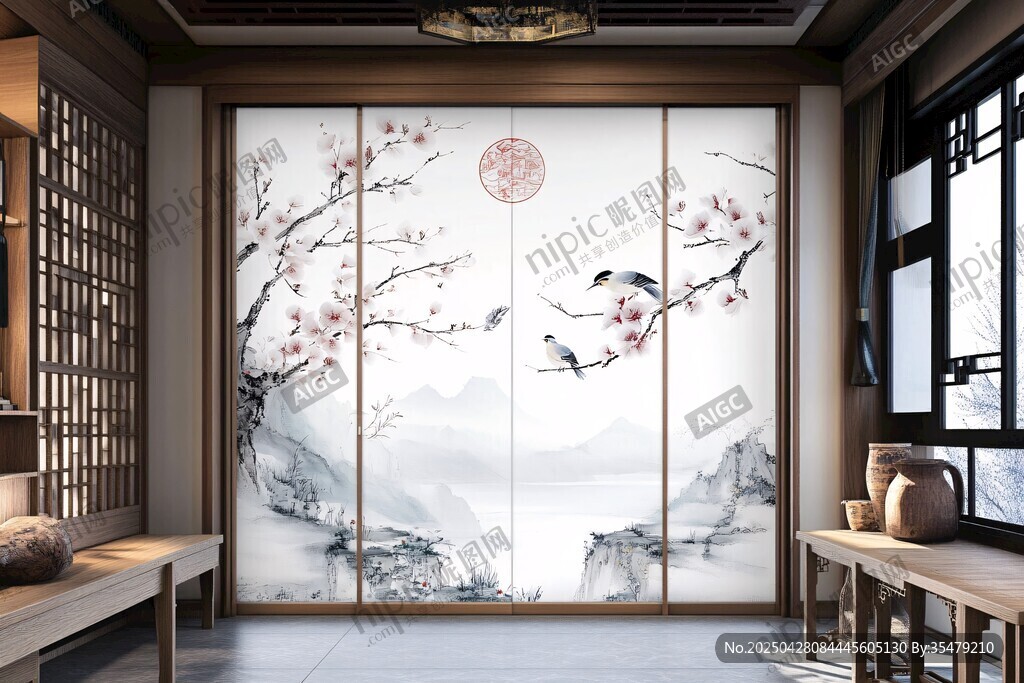 中式屏風(fēng) 花鳥山水雅致空間