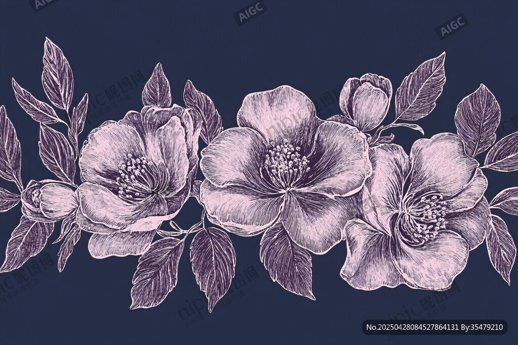 紫色花卉刺繡圖案設(shè)計(jì)