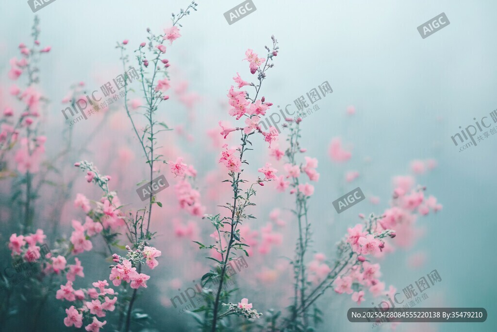 霧中綻放的粉嫩花枝