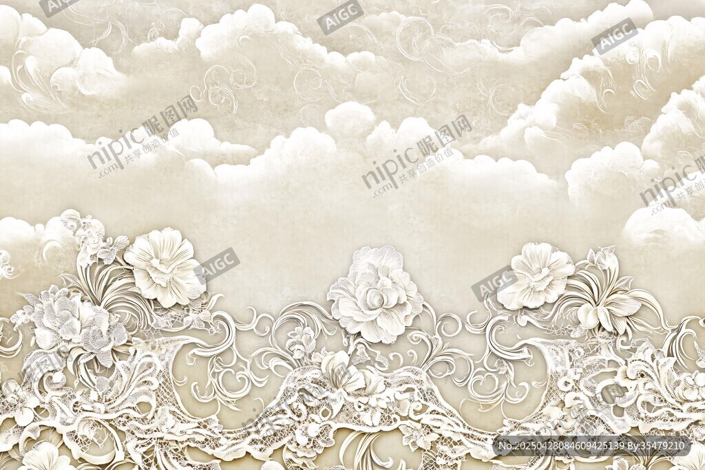 米白色浮雕云紋花卉背景圖