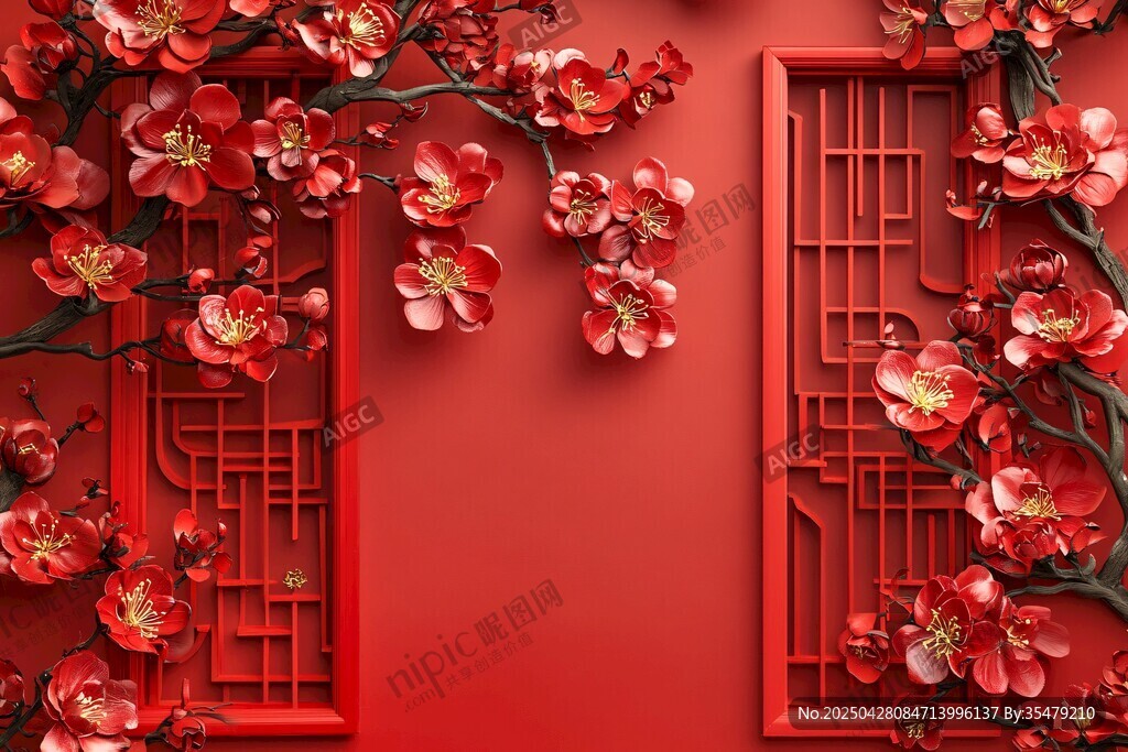 中式紅墻繁花與窗欞之美