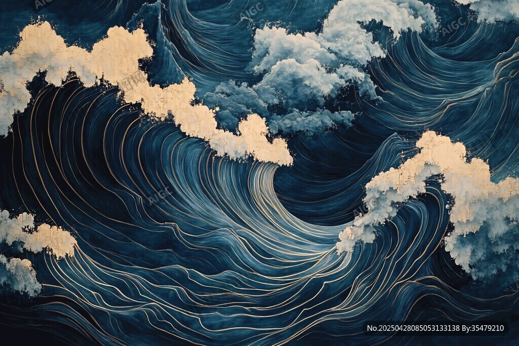 洶涌海浪抽象藝術(shù)畫作