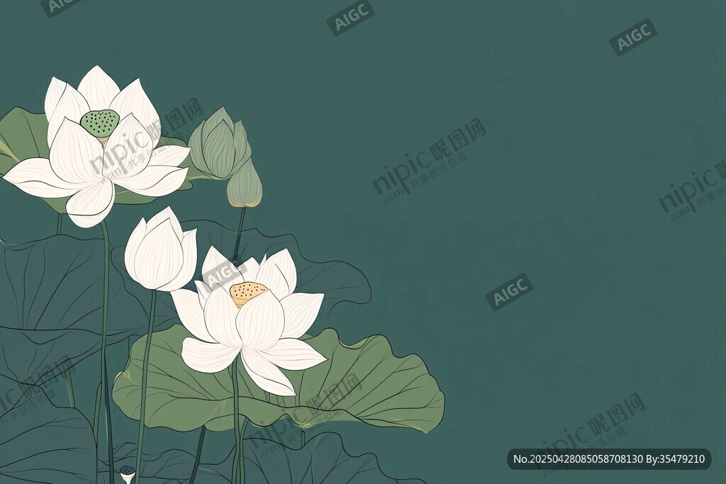 水墨風白荷圖