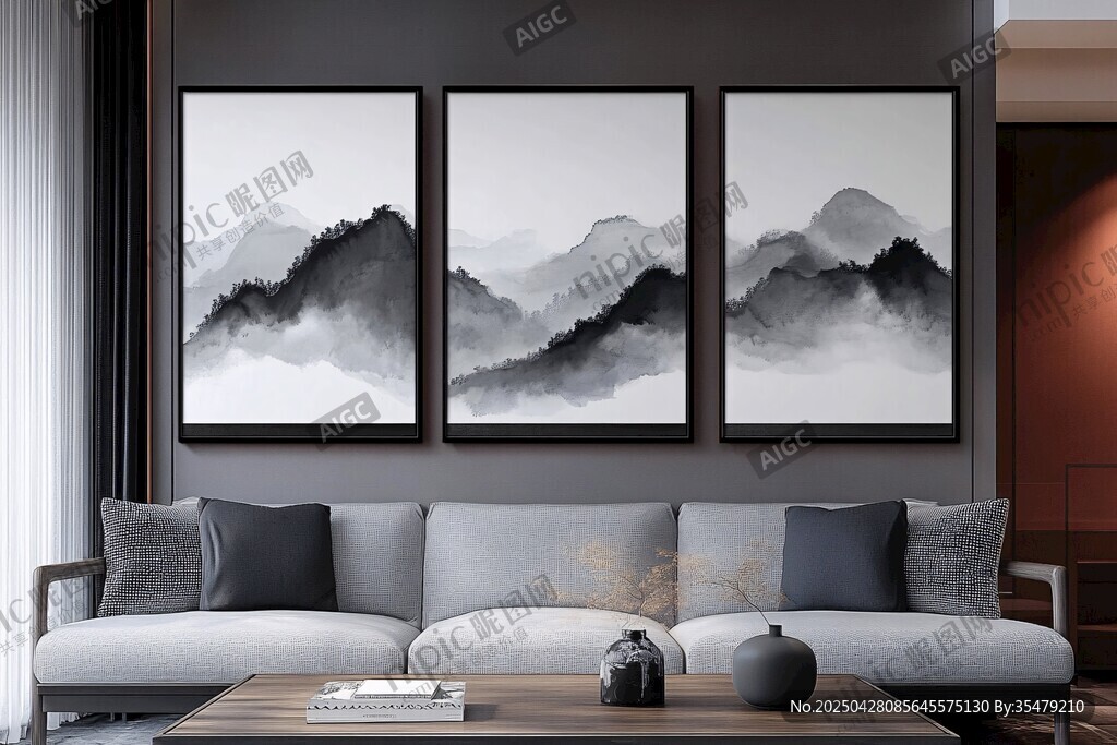 新中式客廳水墨山水裝飾畫