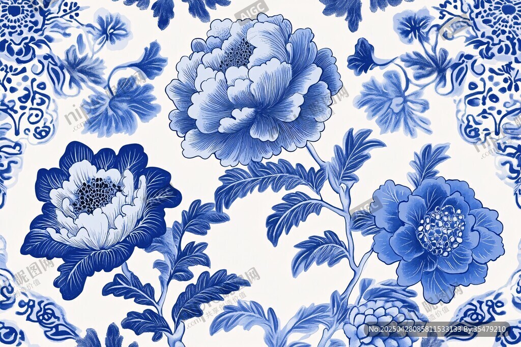 青花瓷牡丹花卉圖案