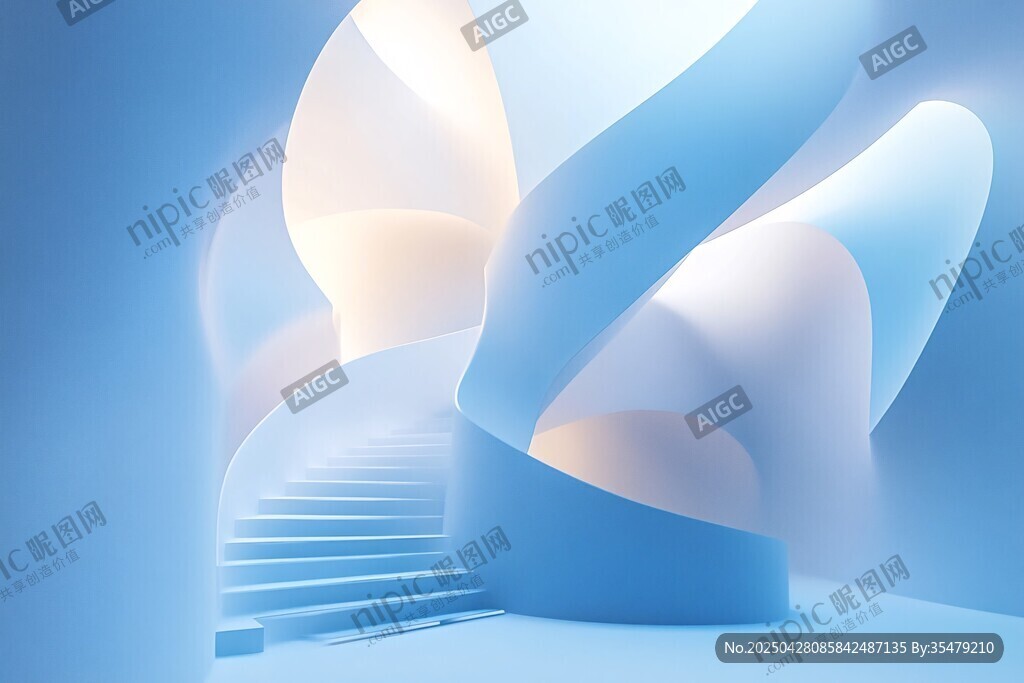 夢幻藍色螺旋樓梯通道