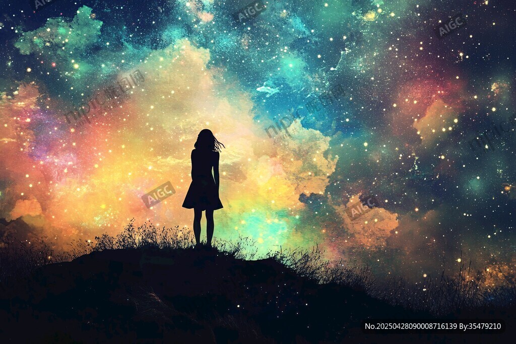 女孩凝望夢(mèng)幻星空