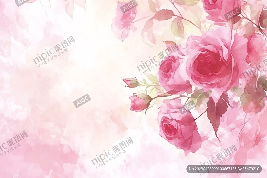 浪漫粉色玫瑰夢幻花卉圖