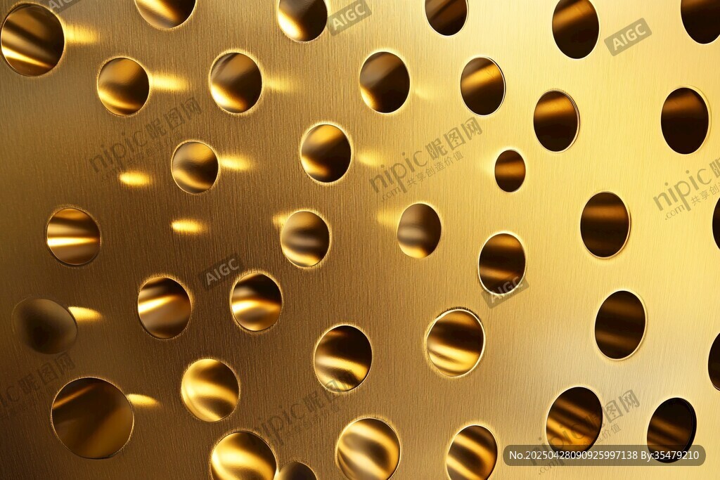 金色圓孔金屬質感背景圖