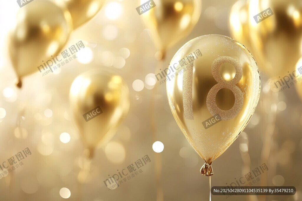 金色18歲生日氣球慶祝場景