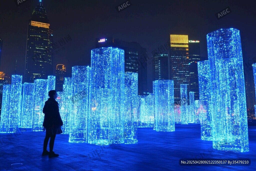 夜賞城市藍色燈光藝術(shù)景觀