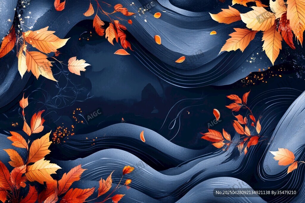 秋意波浪楓葉夢幻背景