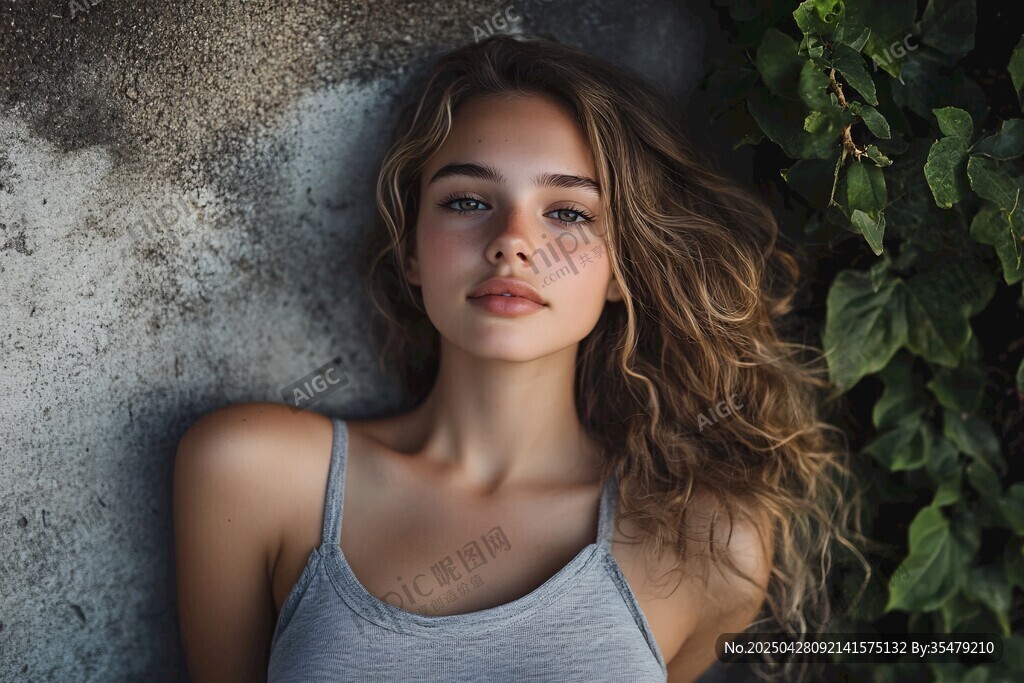 側(cè)臥的美麗卷發(fā)女子
