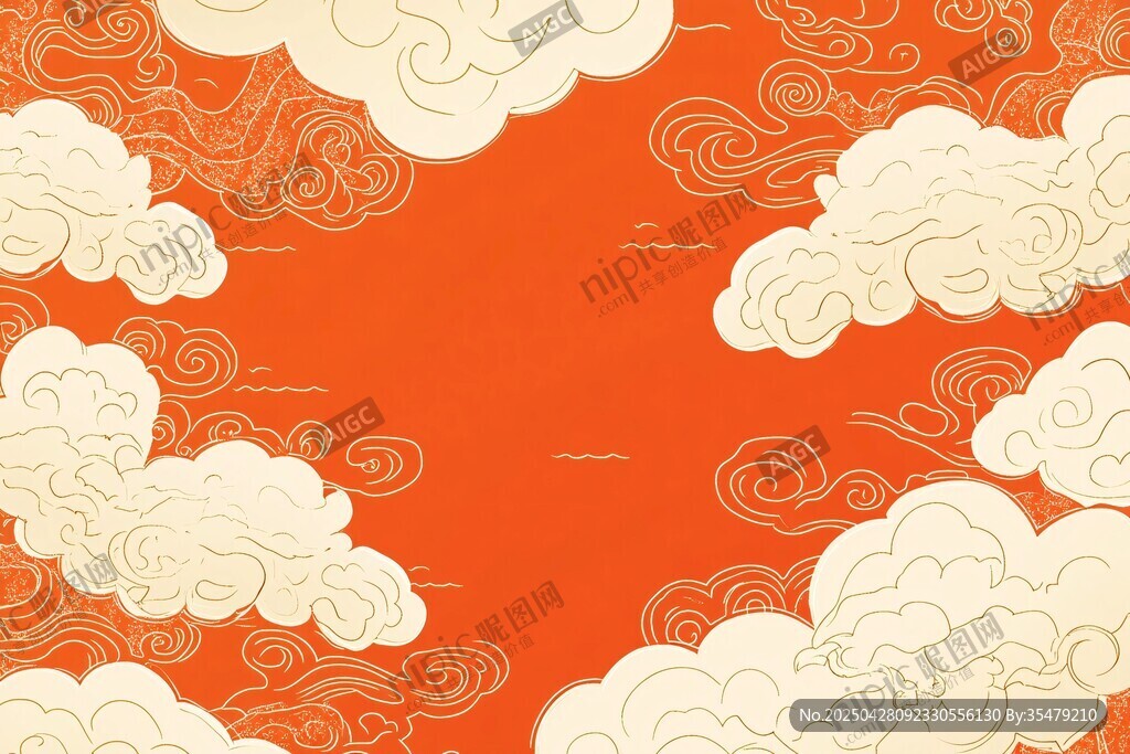 中式橙底祥云圖案背景