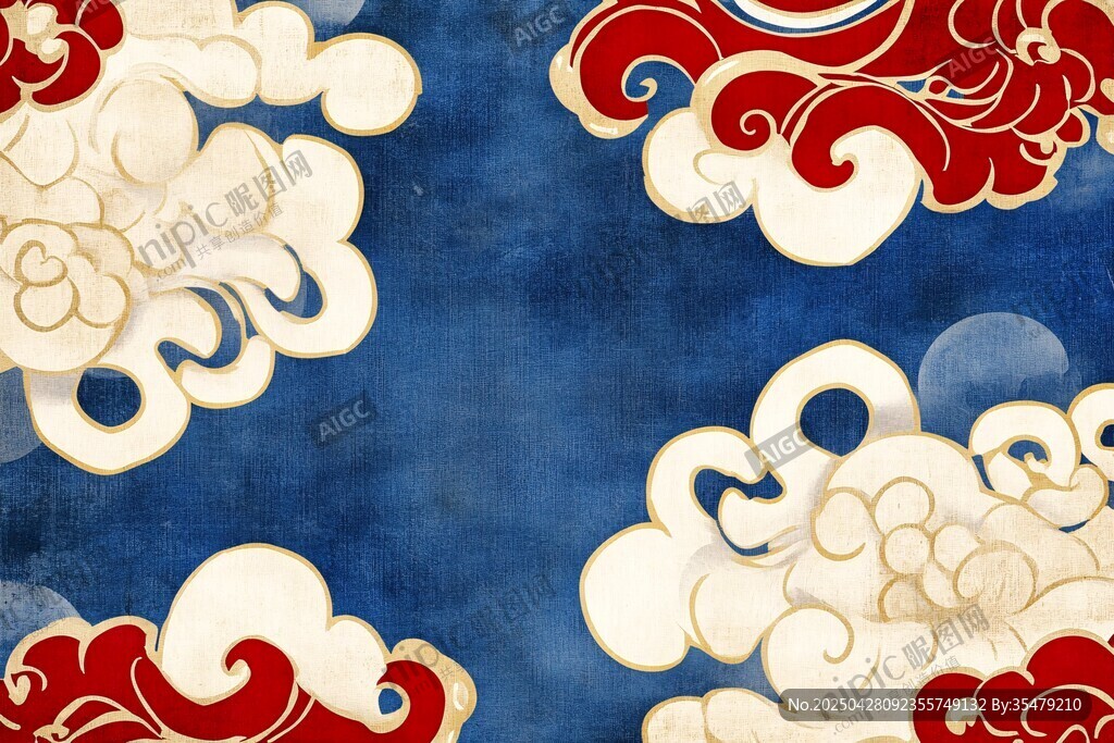 中式云紋藍底傳統(tǒng)圖案
