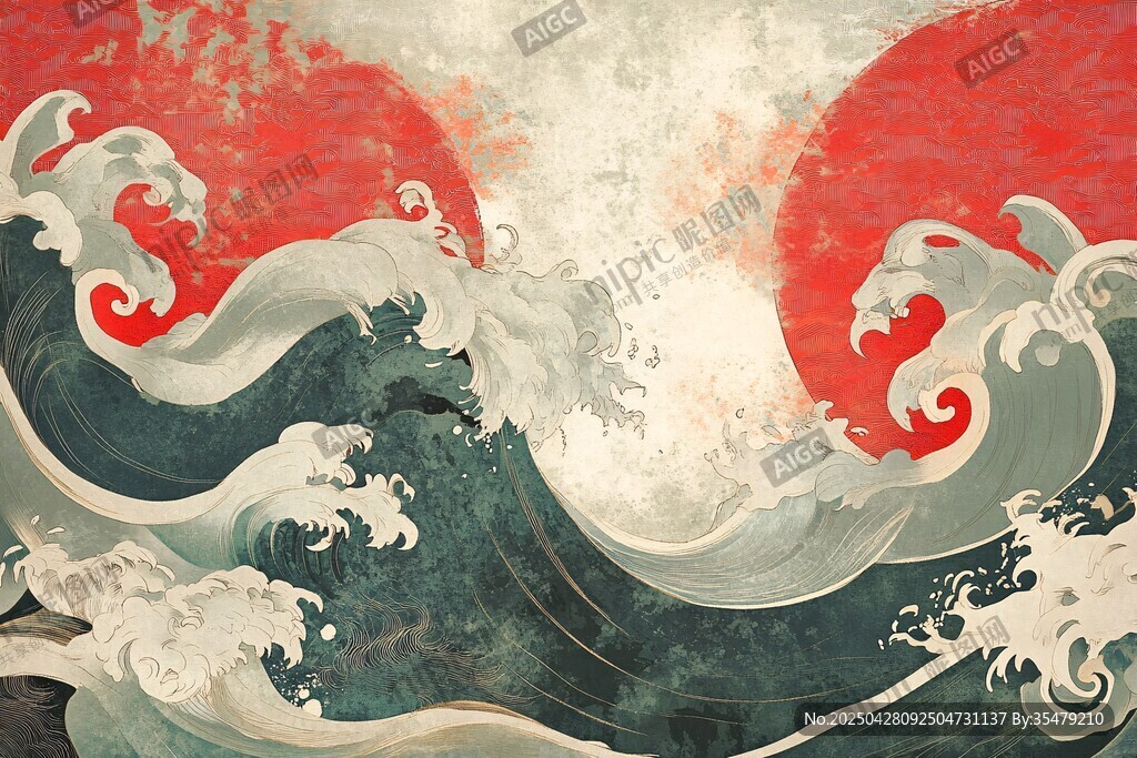 日式海浪藝術(shù)畫作