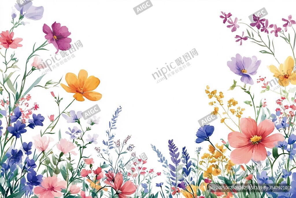繽紛花卉邊框插畫