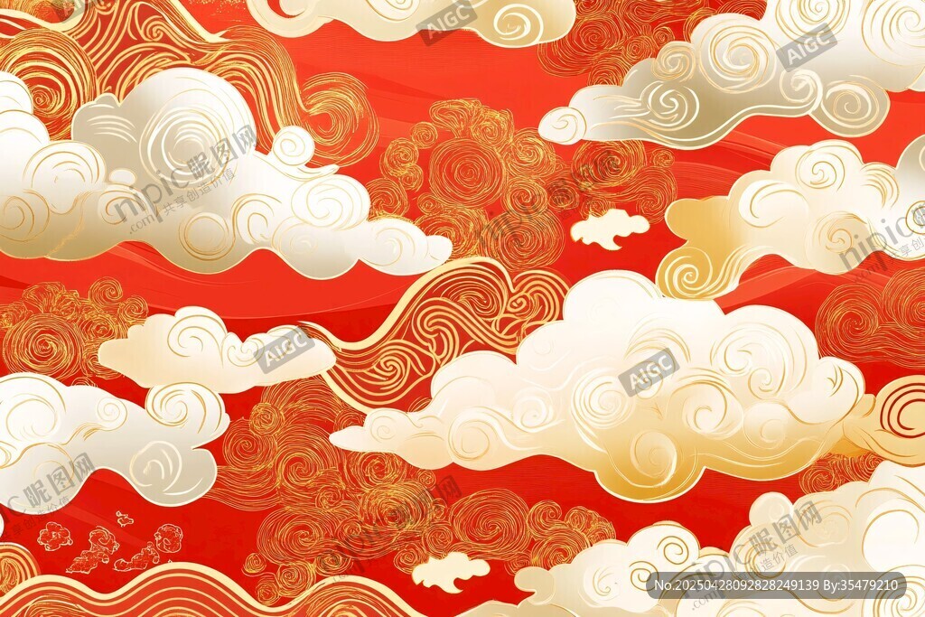 中式紅底祥云紋理圖案