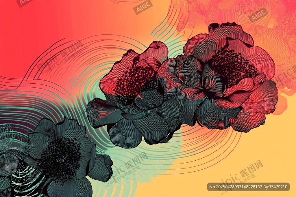 漸變背景下的抽象花卉圖案